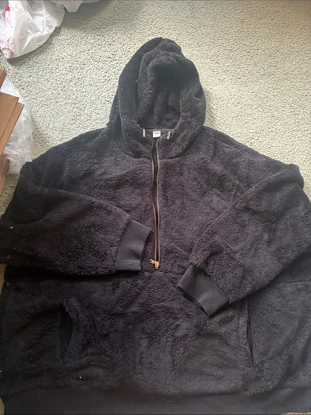 Old Navy Black Sherpa Half-Zip Hoodie